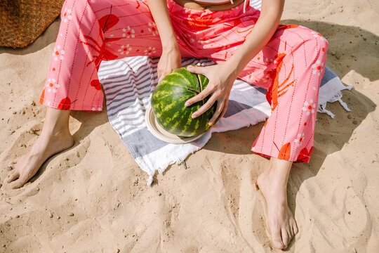 Enjoying fresh watermelon on a sunny day