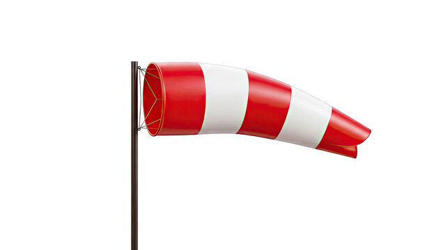 Red and white striped windsock on pole