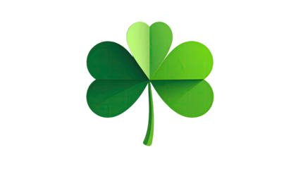 A vibrant, geometric illustration of a three-leaf clover, showcasing various shades of green against black