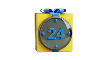 Gift Box with Number 24 and Blue Ribbon