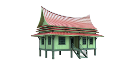 Traditional Southeast Asian Stilt House with Red Roof