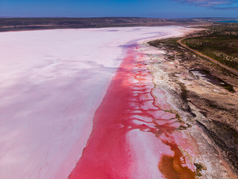 Pink lake patterns and road