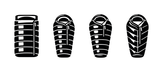 Camping gear icons set. sleeping bags vector icons. outdoor equipment symbols