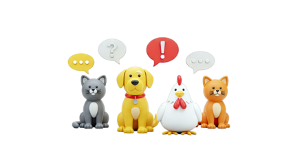 3D Cartoon Animals with Speech Bubbles