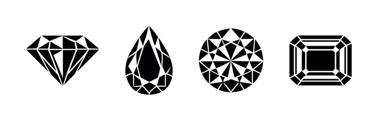 Gemstone shapes vector icons set, precious cut diamond symbols, jewel silhouette collection