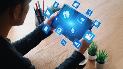 Concept design of managing online documents with cloud storage, digital file management, and secure sharing. Online documents improve workflow, online documents enhance security. Gist