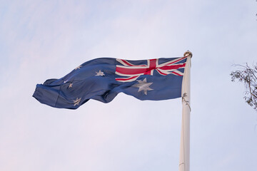 Australia flag on display at the Picnic Point public park area in Toowoomba, Queensland, Australia