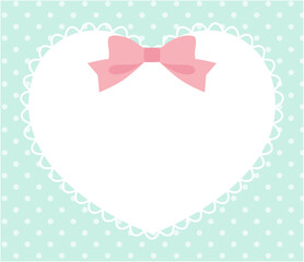 リボンがついたかわいいハートのレースフレームのベクターイラスト。ドット、ラブリー	