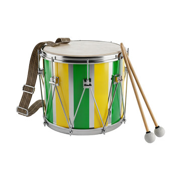 Traditional Brazilian Green and Yellow Percussion Drum for Carnival Parades