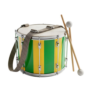 Traditional Brazilian Green and Yellow Percussion Drum for Carnival Parades