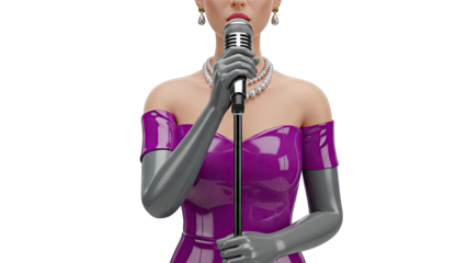 Singer in Purple Dress and Gray Gloves Holding Microphone