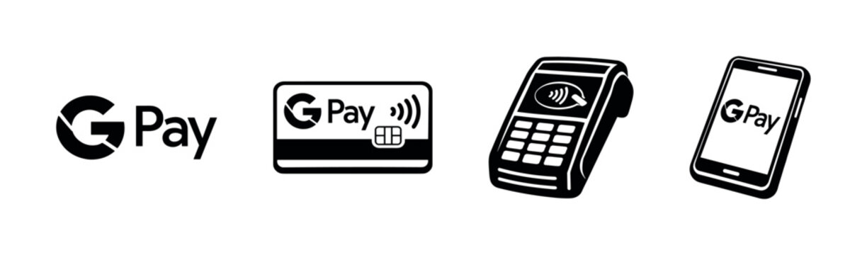 G pay vector icons set: payment symbols, contactless, digital transaction