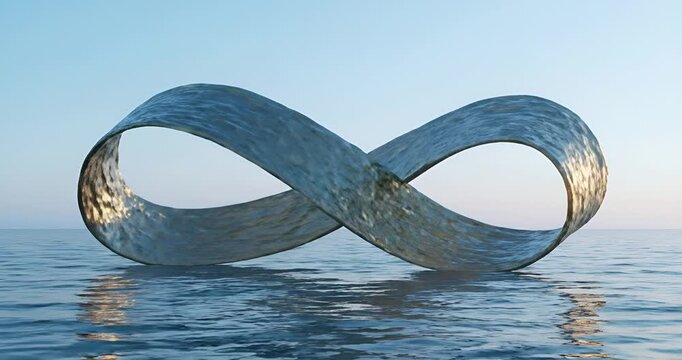 Surreal liquid infinity loop over calm ocean