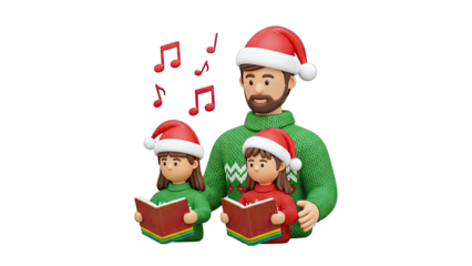 Christmas Caroling Family in Santa Hats