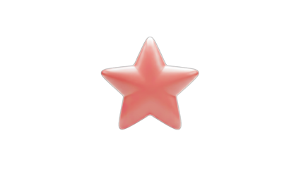 3D Glossy pink star on transparent background