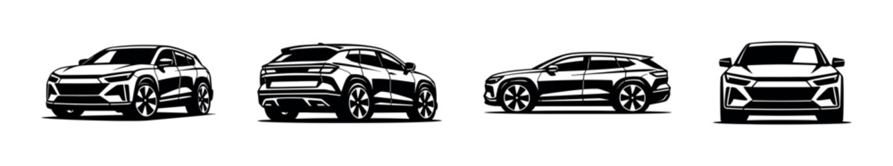 Naklejka premium Car vector icons set in various angles. vehicle symbols in flat and outline style