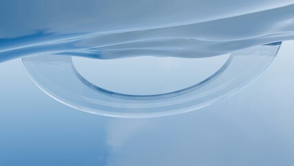 Abstract 3D rendering of glass ring with blue sky reflection