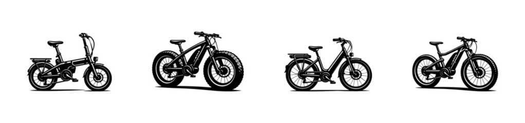 Fototapeta premium Electric bike vector icons set with e-bike and bicycle symbols in outline style