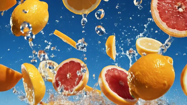 Explosion of Citrus Fruits and Water Splash representing Vitamin C