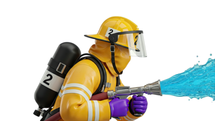 Firefighter spraying water