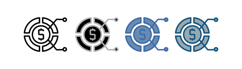 
market penetration icon set multiple style collection with money design, and donut chart