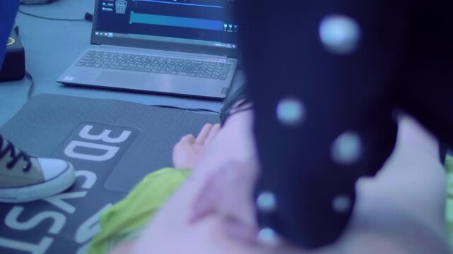 A children are learning the profession of a doctor on a simulator &ndash; cardiopulmonary resuscitation (CPR) is artificial ventilation of the lungs and closed heart massage. Closeup