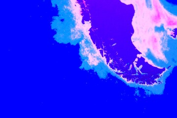 Abstract blue and pink background with water and ground. Aerial view illustration of territory and island. Illustration of a ground and blue water.