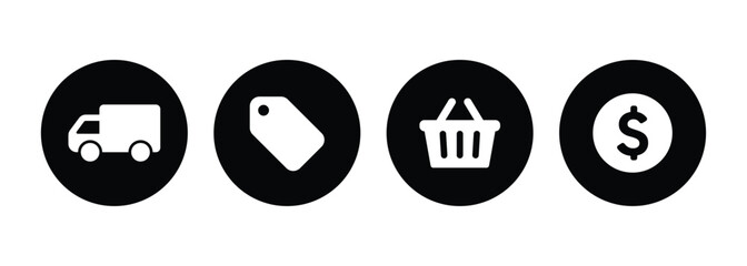 Circular Logistics and Retail Icon Set - Minimalist Black and White Commerce Vector Symbols