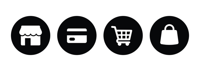 Circular Retail Shopping Icon Set - Minimalist Black and White Ecommerce Vector Symbols