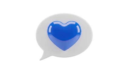 3D Blue Heart in Chat Bubble Icon