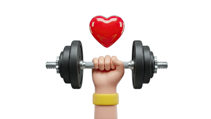 Hand lifting dumbbell with heart icon