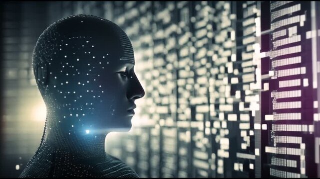 Futuristic human head with digital code &ndash; artificial intelligence and big data