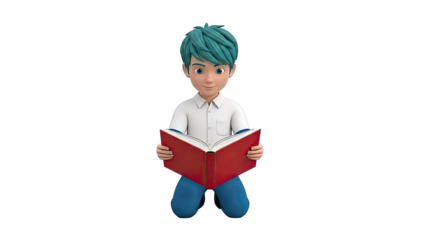 Animated Boy Reading a Red Book