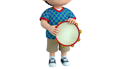 Cartoon boy holding a tambourine
