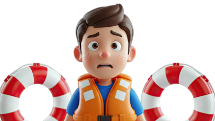 Worried boy with life preservers