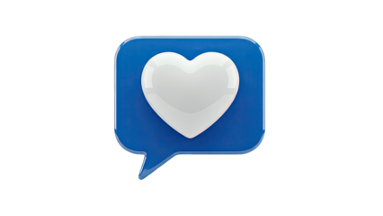 Blue speech bubble with white heart icon