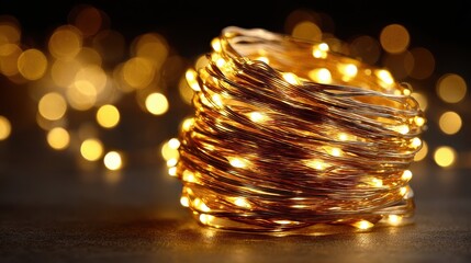 Sparkling Decorative String Lights on a Dark Background