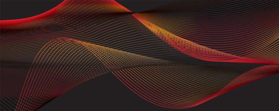 Smooth wavy lines, bright orange. The composition of waves is small dots, black background, designed with soft but elegant textured materials.
