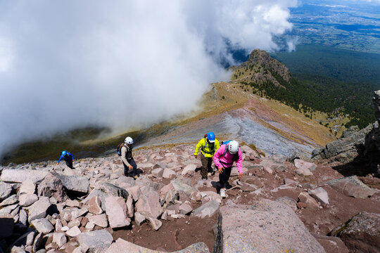 Group of hikers ascending malinche volcano mexico trail