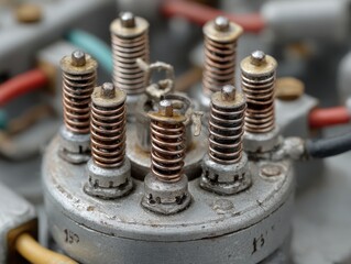 Close-Up of Vintage Electrical Components with Coiled Springs and Wires