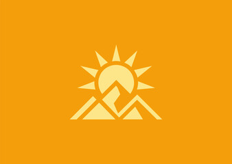 A sun and mountain line art logo with simple geometric lines, symbolizing stability, hope, strength, nature, and achievement