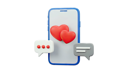 Mobile phone with hearts and chat bubbles