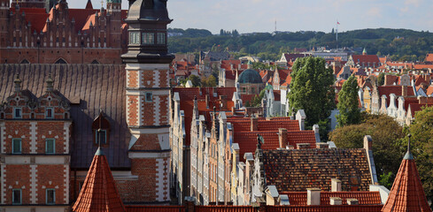 Roofs of restored architecture  of medieval Gdansk