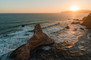 Scenic view of Pacific ocean at Paracas Nature Reserve at sunset 