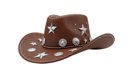 Brown Cowboy Hat with Silver Stars and Studs