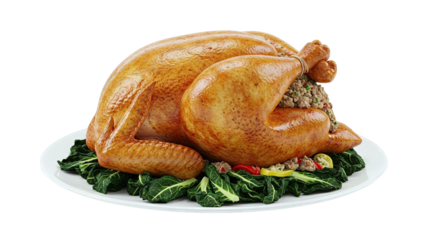 Roasted Turkey with Stuffing and Greens on a White Plate