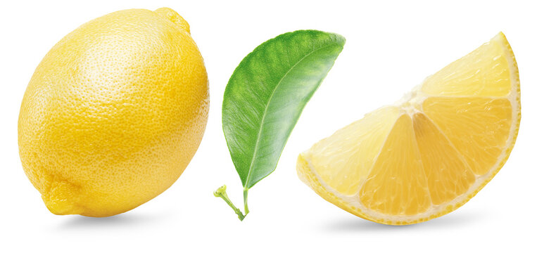 Lemon with leaf isolated on the white background. Clipping Path