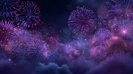 Silvester 2026, new year, new year's eve, party, new years eve background banner panorama long- purple firework fireworks display on dark blue night sky