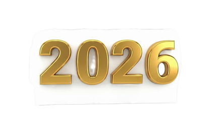 Golden 3D Numbers "2026" on White Background