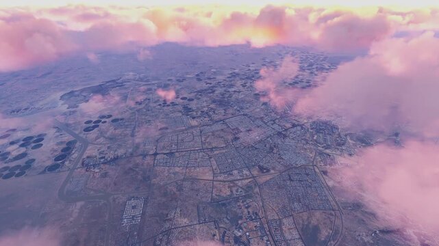 Sunrise aerial view of Tabuk. Saudi Arabia